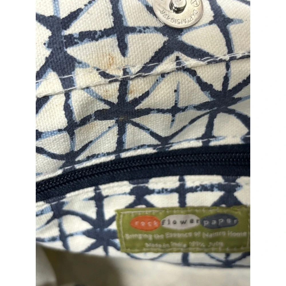 Rockflowerpaper Jute Tote Bag Women's Shibori Geometric Slouchy Hobo Shoulder